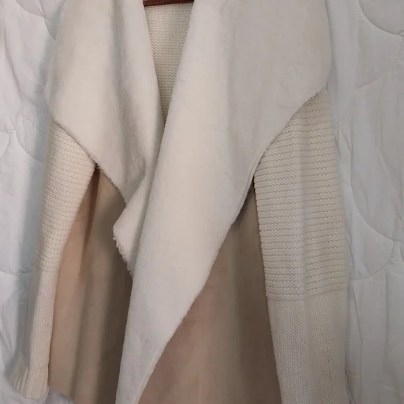 Fever Women's XL Cascade Collar Beige/Tan Knit Faux Suede & Sherpa Knit Jacket - Picture 10 of 13